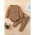 thumbnail image 3 of Musuos Baby Boy Girl Fall Outfits, 3 6 12 18 24M Long Sleeve Round Neck Button Sweater Knitting Romper + Casual Trousers Set, 3 of 10