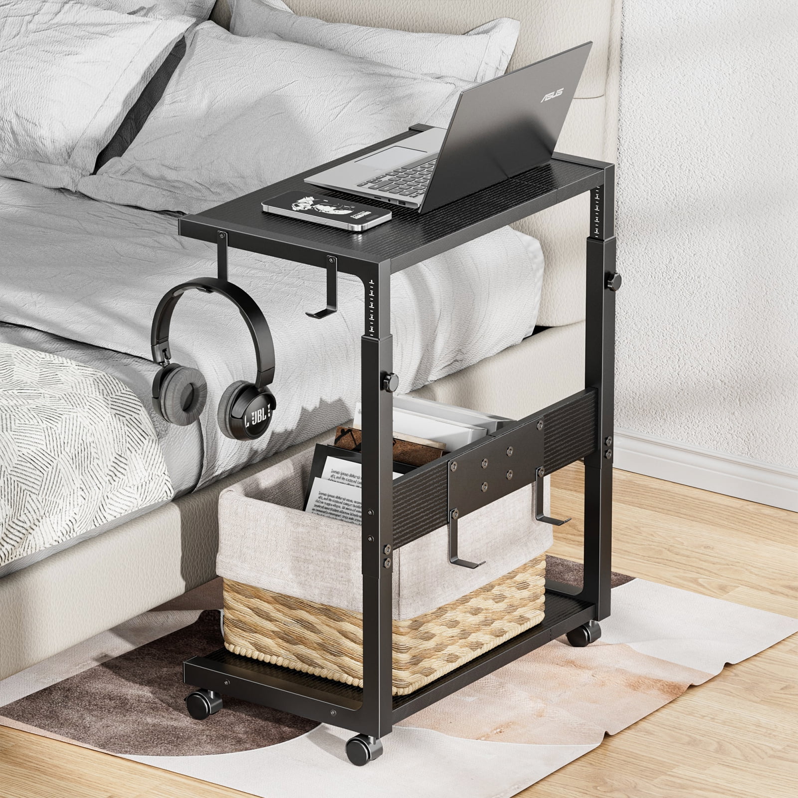 Adjustable Rolling Computer Tower Stand CPU Holder Cart for Gaming Office Home Height 23" to 28.3"
