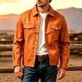 thumbnail image 3 of TKKCS Mens Trucker Jacket Button Down Regular Fit Casual Long Sleeve Outerwear Jackets with Multi Pockets Orange XL, 3 of 6