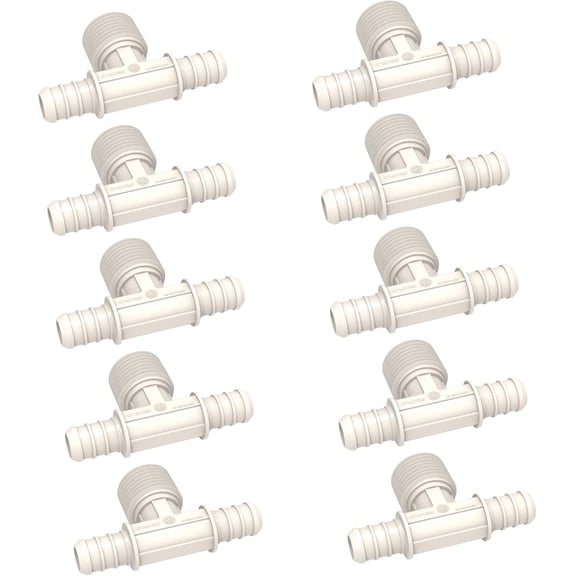 SEAFLO Plastic PEX Pipe Coupling Fitting Tee Style 1/2"-14 MNPT x 1/2" Barb x 1/2" Barb – Compatible with PEX or PE-RT Pipe, Corrosion Resistant (10-Pack)