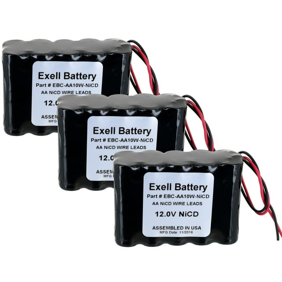 3pc Exell 12V 1000mAh (10xAA) NiCd Battery Pack w/ Wire Leads