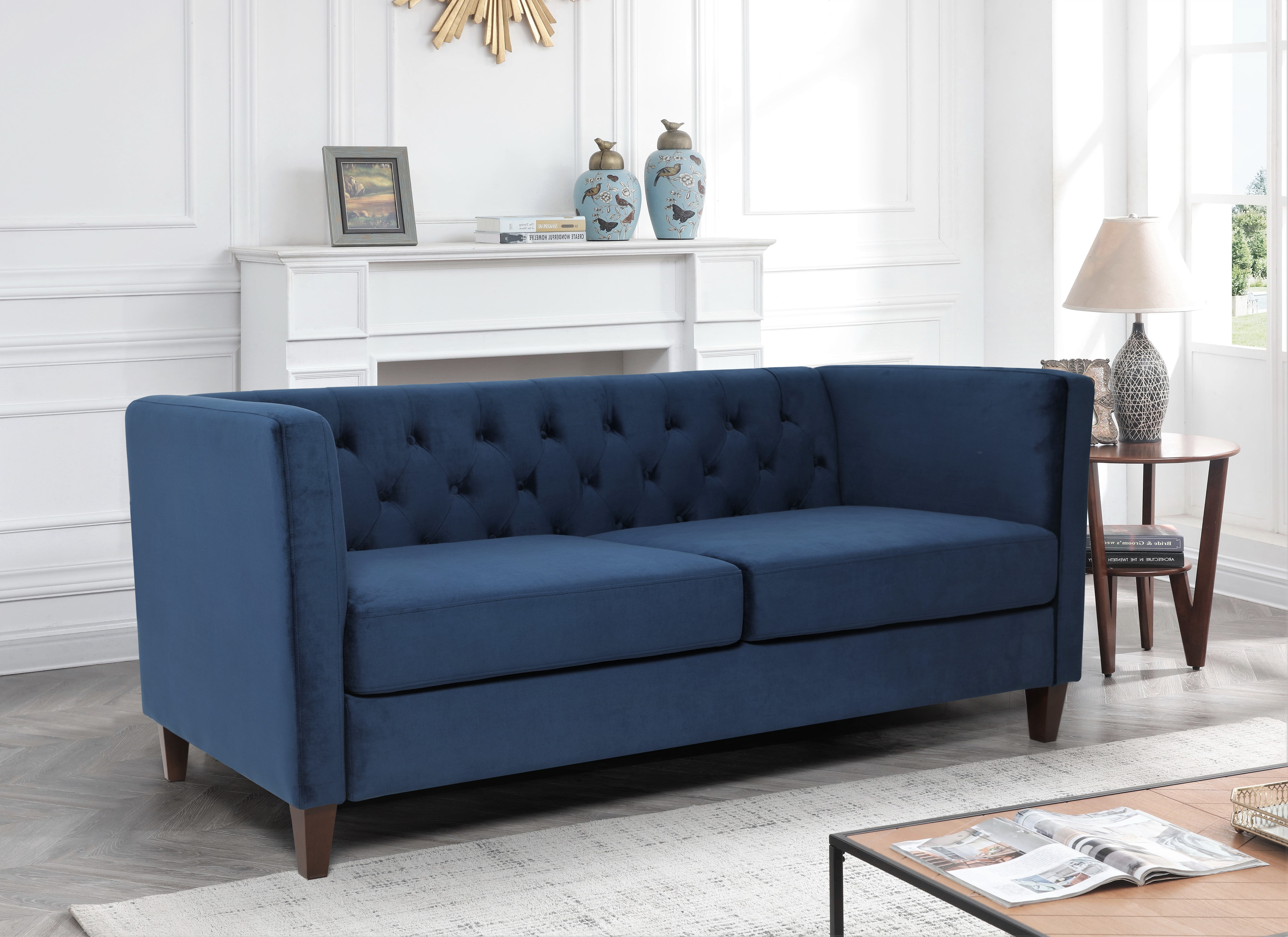 Uspridefurniture Lisette 73.3'' Velvet Square Arm Sofa,Blue