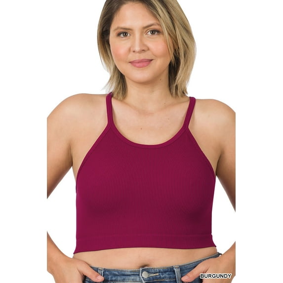 Zenana Women & Plus Ribbed Knit Cropped Cami Active Fitness Tank Top