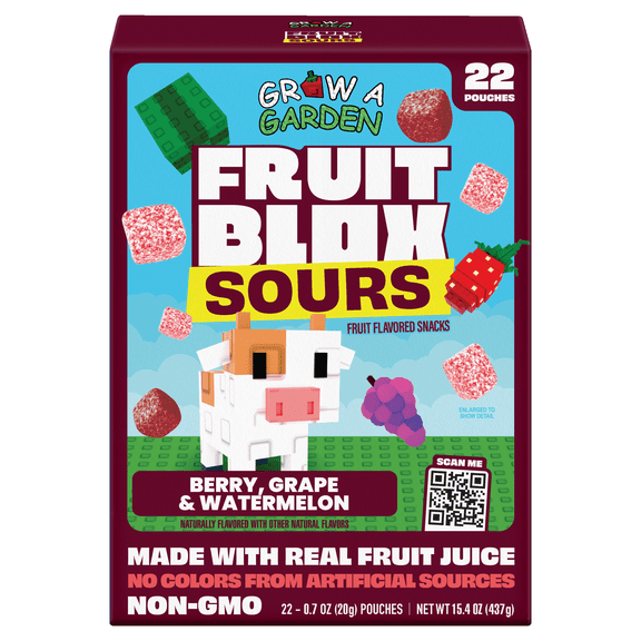 FruitBlox Sour Berry Grape and Watermelon, 22 Count