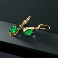 thumbnail image 4 of Gem Stone King 18K Yellow Gold Plated Silver Green Nano Emerald and Black Onyx Dangle Earrings for Women (4.72 Cttw, Gemstone May Birthstone, Oval 10X8MM, Trillion 5MM), 4 of 4