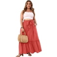 thumbnail image 3 of Cueply Women's Plus Size Casual High Waist Tie Front Long Skirts with Pockets Flowy Summer Pleated Tiered Elastic Skirt, 3 of 9