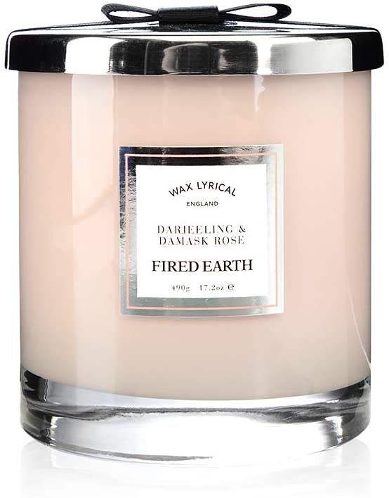Wax Lyrical Fired Earth Collection Darjeeling and Damask Rose Large Twin Wick Scented Glass