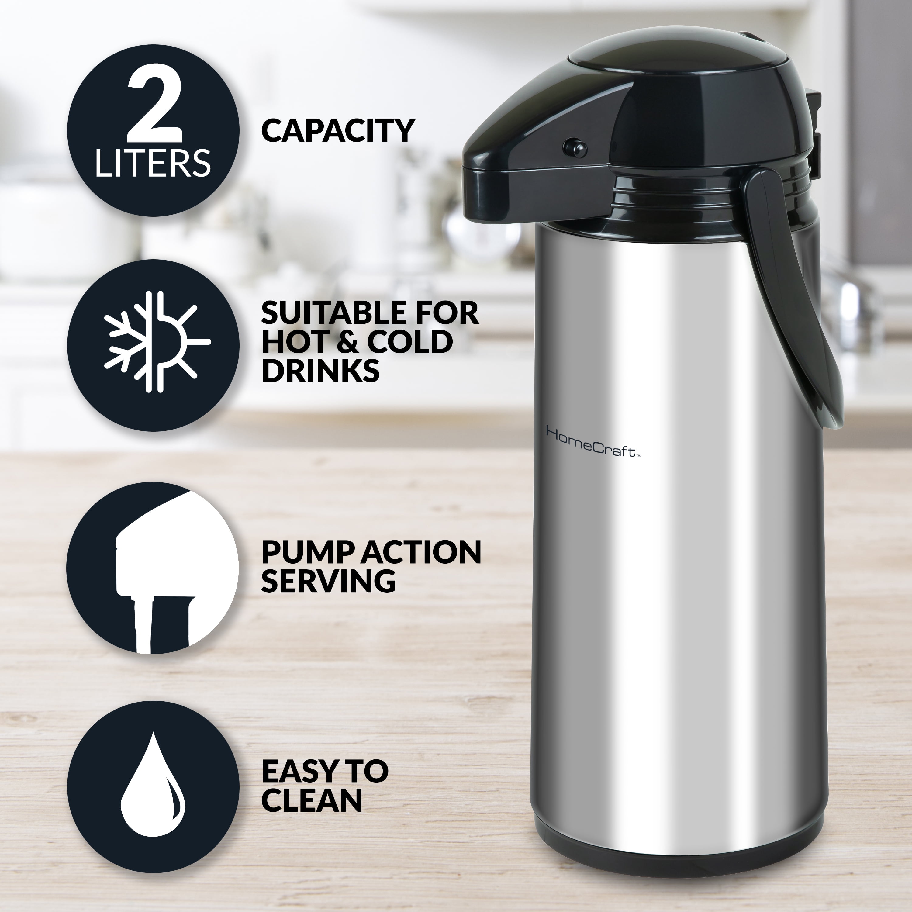 Airpot Coffee Dispenser with Pump - Insulated Stainless Steel Coffee C –  SHANULKA Home Decor