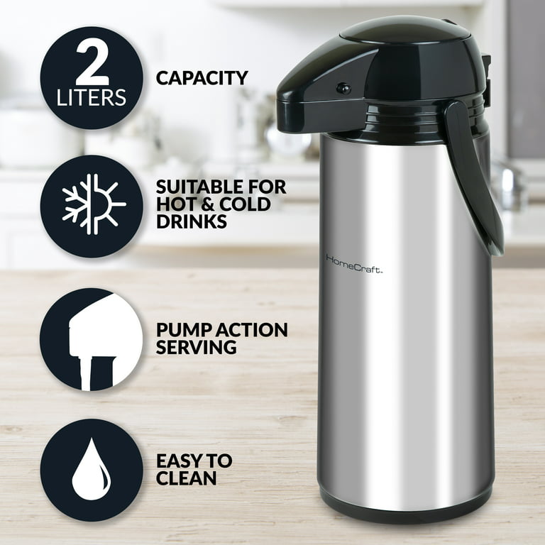 HomeCraft Double Wall Stainless Steel Airpot Coffee Dispenser, 2 L