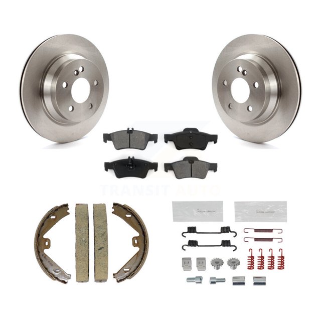 Transit Auto Rear Disc Rotors Semi-Metallic Pads Parking Brake Shoes and Hardware Kit for Car Mercedes-Benz E350 E400 CLS400 K8S-104665