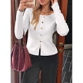 thumbnail image 5 of Women Fall Cardigan Sweaters Long Sleeve Button Up Ribbed Knit Tops White M, 5 of 7