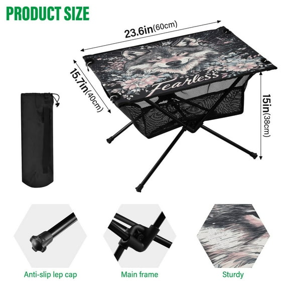 BZSMCE Camping Tables Simple Folding Table Bold Guardian Pattern Size:23.6*15.7in
