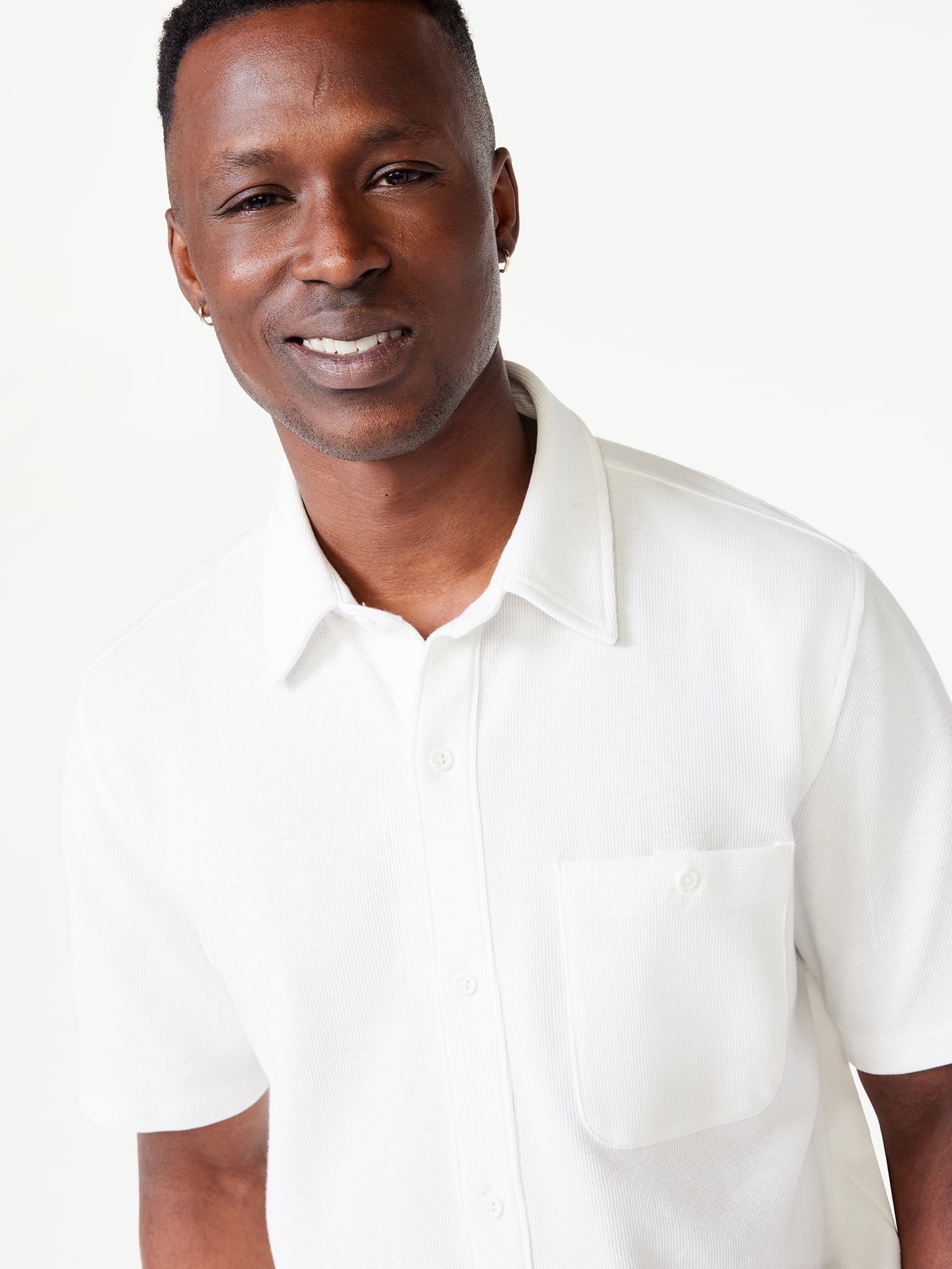 Free Assembly Men's Flatback Waffle Shirt with Short Sleeves