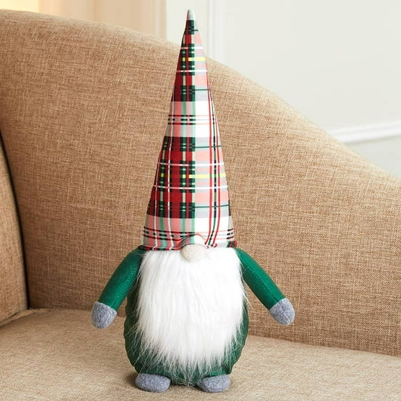 The Lakeside Collection Christmas Gnome Accent Pillows Tartan Hat Plush Toy, Polyester