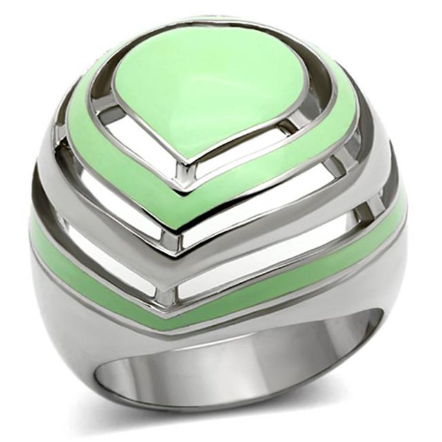 High Polished No Plating Stainless Steel Ring with Epoxy, Emerald - Size 8