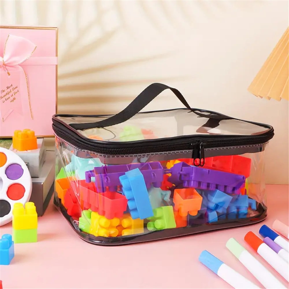 4 Packs Clear Toy Storage Bags, PVC Waterproof Toy Organizer with Zip Reusable Bags for Building Blocks, Board Game, Puzzles, Kids Books, Stationery