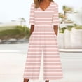 thumbnail image 2 of Edvintorg Striped Jumpsuits for Women Casual Short Sleeve V Neck Back Zipper Wide Leg Jumpsuit with Pocket Summer Beach Vacation Clothes for Women, 2 of 5