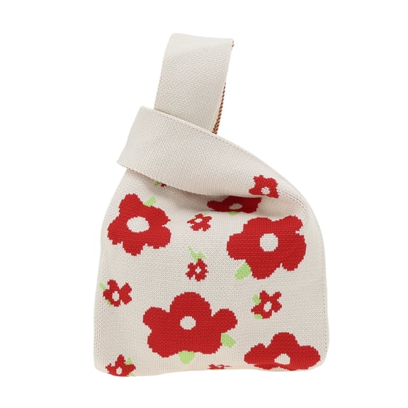 Unique Bargains 1 Pc Knitted Wrist Bag Flower Gift Bag Beige