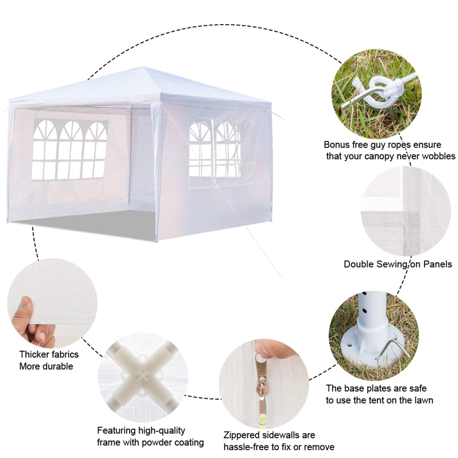 Kepooman 3 x 3m Portable Home Use Waterproof Canopy, Outdoor Sides Party Tent with Spiral Tubes for Party/ Exhibition/ Picnic, White, Three Sides Kepooman 3 x 3m Portable Home Use Waterproof Canopy, Outdoor Sides Party Tent with Spiral Tubes for Party/ Exhibition/ Picnic, White, Three Sides