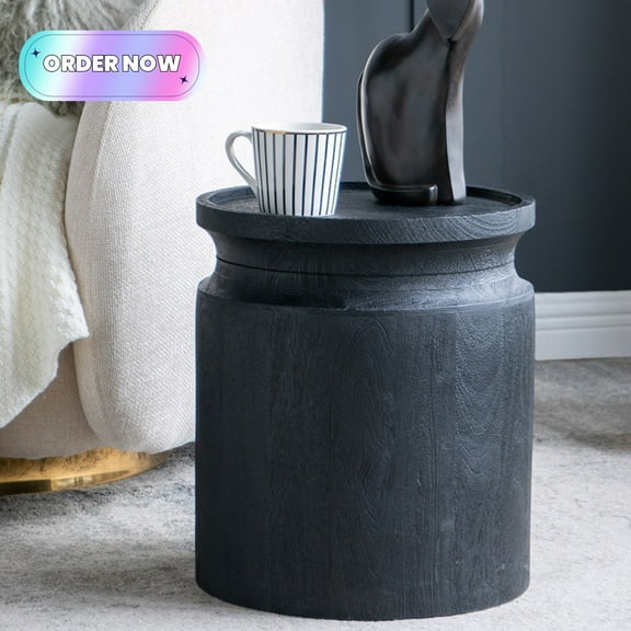 Tcbosik Side Table, 14" Round End Table, Multi-Function Accent Table for Small Space, Living Room, Bedroom, Black