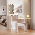 thumbnail image 2 of Zateety Vanity Desk Set Stool & Dressing Table with LED Lighting Mirror Drawer and Compartments Modern Wood Cosmetic Table Chest of Drawers White Color, 2 of 9