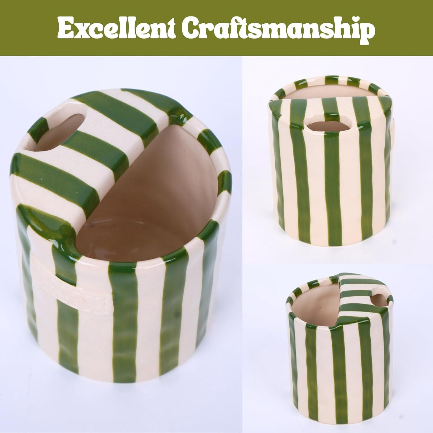 Coffee Mug Espresso Cup 10oz Ceramic Mugs Porcelain Hand-Painted Striped Art Multiple Use for Kitchen, Dining-Green