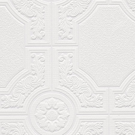 Manhattan Comfort Brooklyn White 33-feet x 21-inches Textured Paintable Floral Square Wallpaper - 33-feet x 21-inches