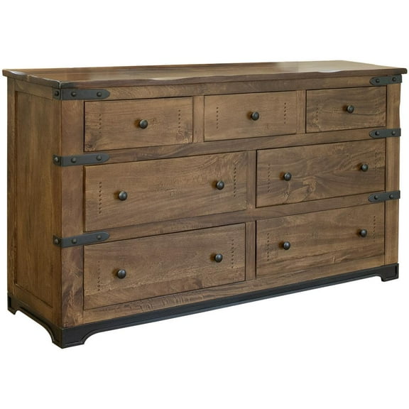 HomeRoots 524539 70 in. Solid Wood Seven Drawer Triple Dresser, Natural