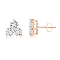 ANGARA Natural Diamond Three Stone Stud Earrings in 14K Rose Gold for Women (Size-3.2mm| Color-H| Clarity-SI2) | April Birthstone, Anniversary, Jewelry Gift for Women | Natural Diamond Earrings