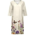 thumbnail image 4 of Kcodviy Robe Longue Décontractée pour Femme à Col en V Élégante Rétro Imprimée Coupe Mi-Haute Robe à Manches Robe Décontractée Robe Midi d'Été Décontractée, 4 of 4