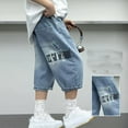 thumbnail image 2 of FYDUU Big Boys Baggy Denim Shorts Boys Jorts Elastic Waist Wide Leg Loose Denim Shorts With Pockets Fashion Casual Kids Jeans Shorts Streetwear 4-5 Years, 2 of 6