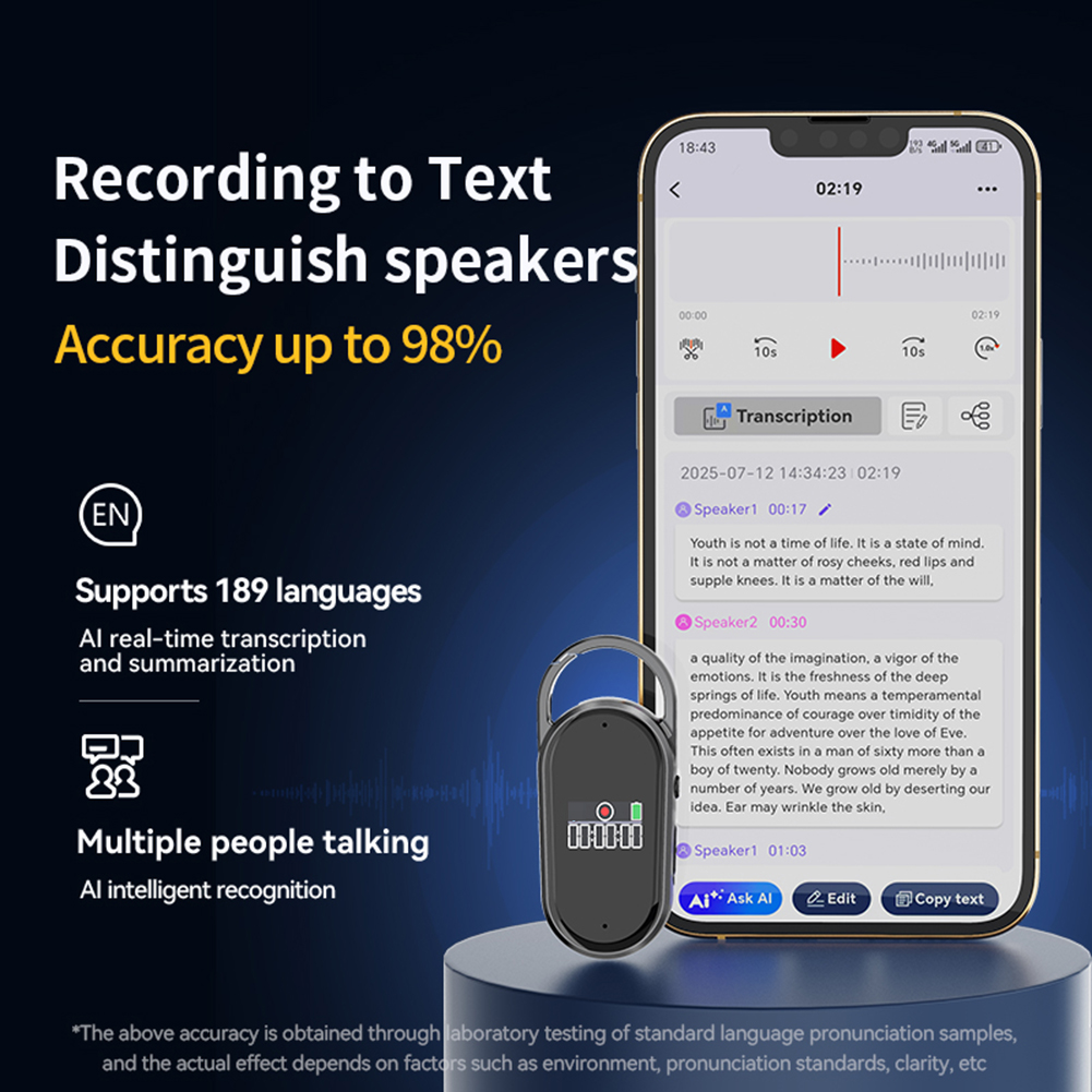HUISZJ Small Recorder, Noise Reduce Small Digital Audio Recorder with Noise Reduction, Professional Digital Voice Recorder Recording Device for Lectures Meeting Class Interview