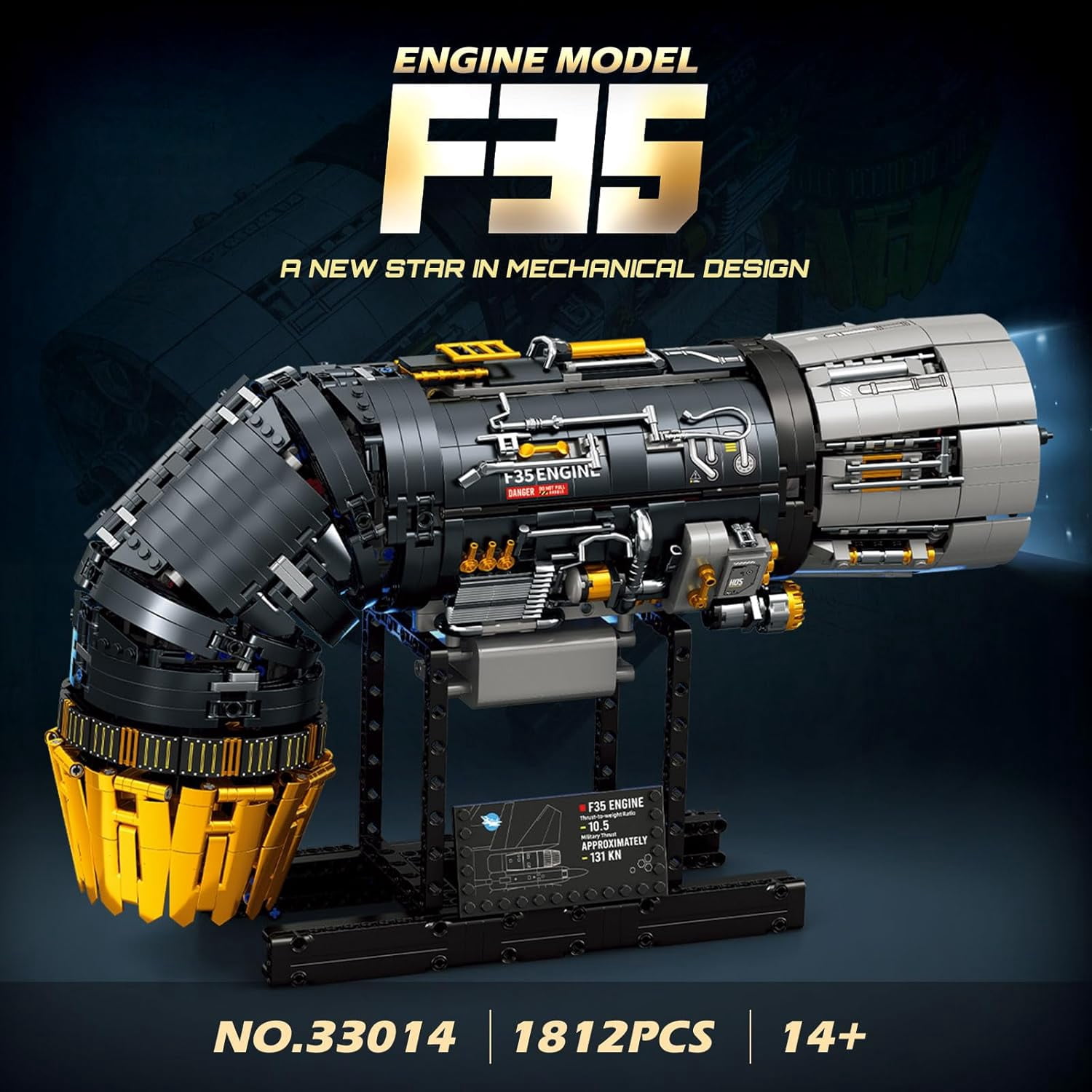 Technic  F35 Engine Building Block Sets for Adults 33014, Mechanical Building Blocks with Motor, F35 Fighter Jet Engine Model Kit Technic Engine