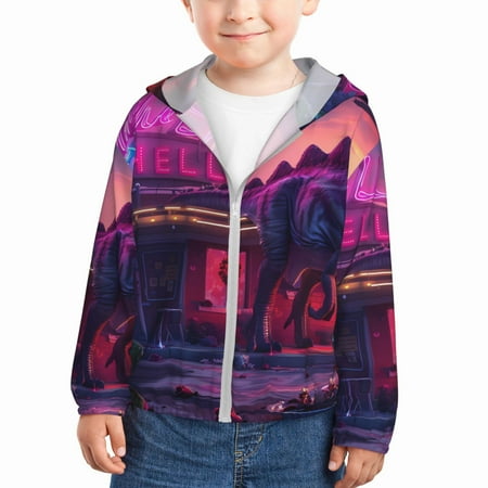 

Ocsxa Western Style Dinosaur Print Kids Active Zipper Sun Protection Jacket Boys Girls Hooded Cooling Shirt-5 Years