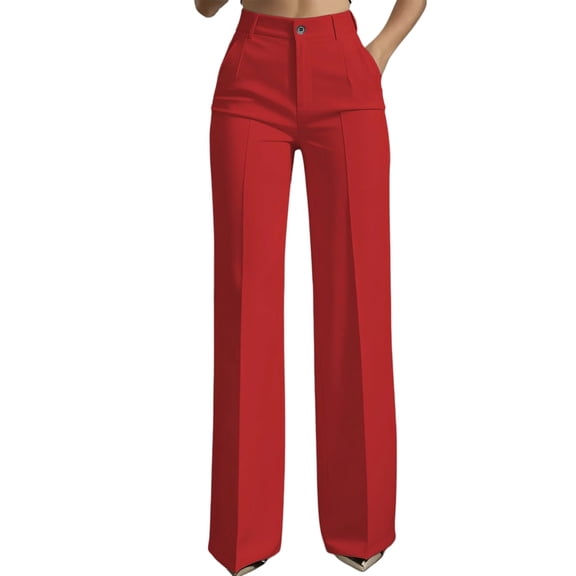 Women Wide Leg Pants Summer High Waisted Business Casual Work Dress Pants Trousers Slacks Red M