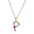 thumbnail image 1 of Collares de mujer - Letra inglesa P Collar colgante con incrustaciones de piedras preciosas de colores Cadena de clavícula Joyería de mujer Feliz Sencillez, 1 of 3