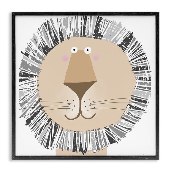 Stupell Industries Cottage Cartoon Lion Smile Black Framed Giclee Art, 12 x 12, by Carla Daly