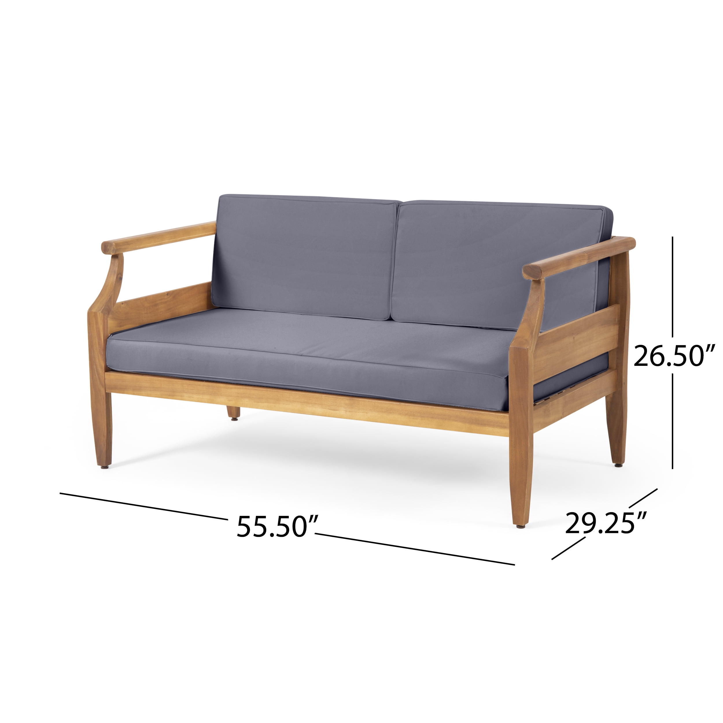 Euroco Mid-Century Modern Outdoor 3-Piece Acacia Wood Patio Sofa Set with Coffee Table and Water-Resistant Cushions