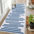 thumbnail image 2 of EastVita Area Rugs Carpets 2'*6' Modern Berber Stripe Runner Rug Indoor Non-Slip Low Pile Bedsides Rug Hallway Kitchen Runners for Laundry Room,Blue Beige Beige Blue 2ft*6ft, 2 of 7