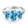 thumbnail image 3 of Gem Stone King 10K White Gold Swiss Blue Topaz and White Lab Grown Diamond 3 Stone Engagement Ring for Women (2.64 Cttw, Gemstone Birthstone, Available in Size 5, 6, 7, 8, 9), 3 of 6