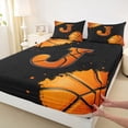 thumbnail image 4 of Castle Fairy Basketball Letter J King Sheets 4pcs, Sport Graffiti Splash Bedding, Black Orange,1 Fitted Sheet, 1 Flat Sheet and 2 Pillowcases, 4 of 6