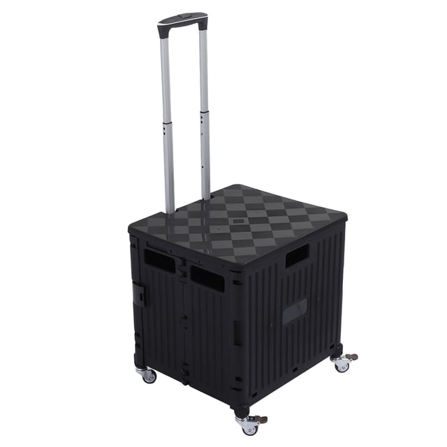 Chariot Utilitaire Pliable, Chariots Roulants Pliables avec Couvercle, Poignée Télescopique et 4 Roues Pivotantes Chariot à Main Portatif pour Caisse Roulante Porte-Outils pour Magasinage Rangement Bureau