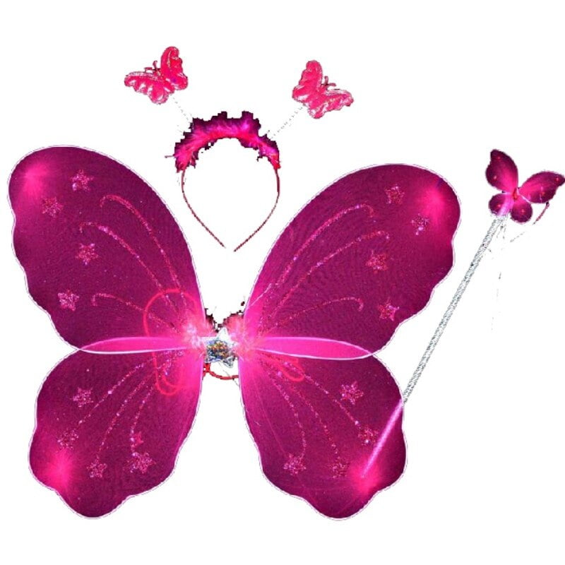 6 x GLITTERY FAIRY WINGS with WAND pink or lilac dress up butterfly wings PARTY