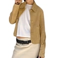 thumbnail image 3 of Womens Faux Suede Leather Jackets Casual Cropped Coats Vintage Button Down Shackets Khaki L, 3 of 9