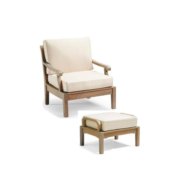 Sack 2 Pc Lounge Chair Set: Lounge Chair & Ottoman With Cushions in Sunbrela Fabric #57003 Canvas White