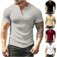 thumbnail image 6 of Lovskoo Workout Shirts for Men V Neck Short Sleeve Solid Color Striped Gradient Button Sports Top Shirt Vacation Beach Summer Tops Black, 6 of 6