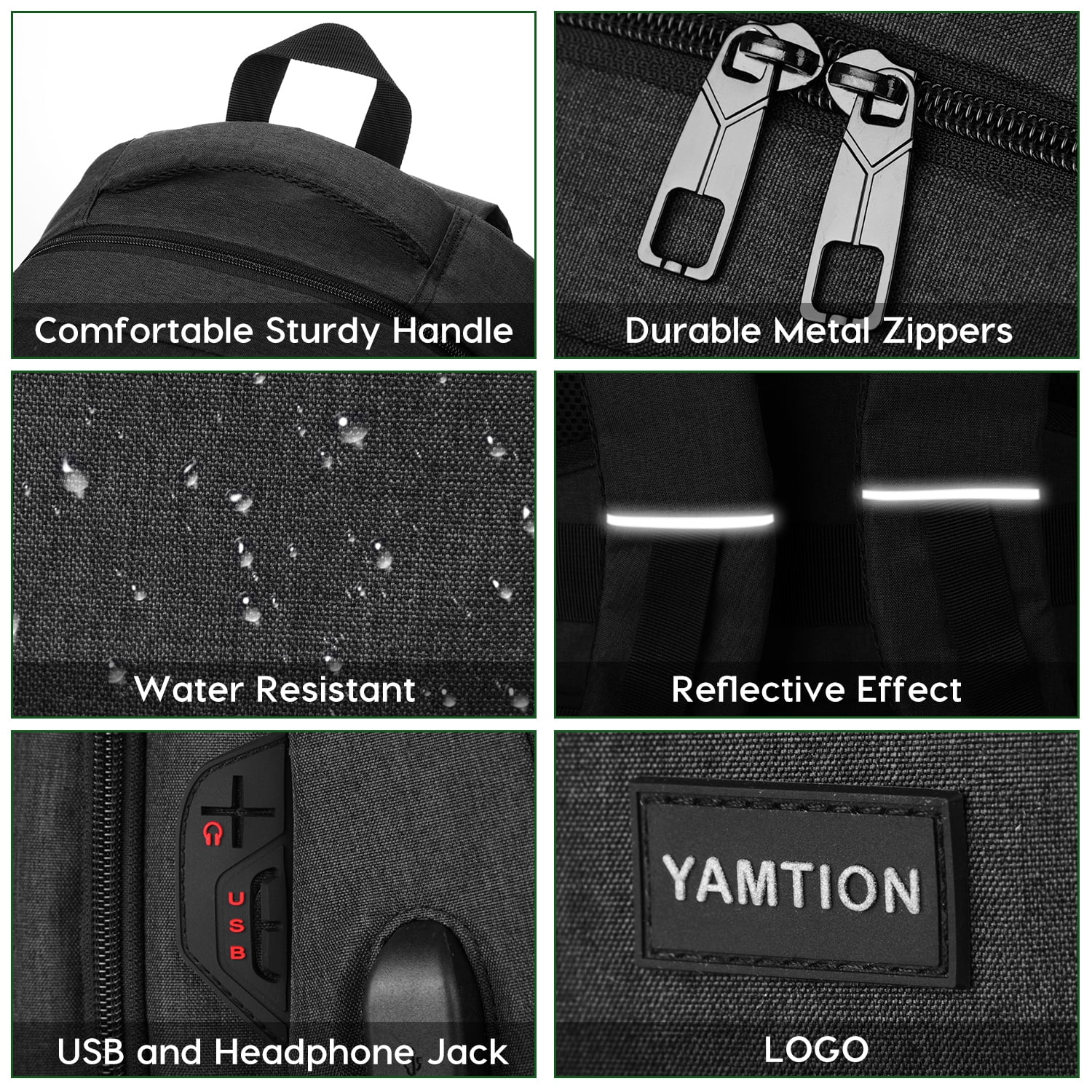 Black Backpack for Men ,School Bookbag for Teen Boys Laptop Backpack with USB for Collge Travel  Work Business