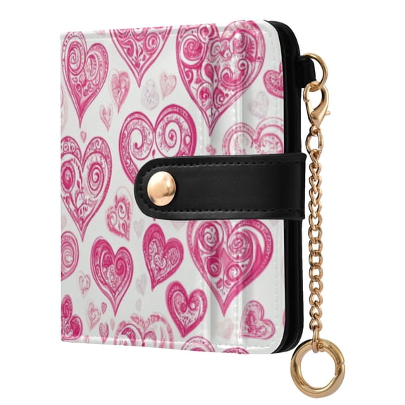 Womens Wallet PU Leather Bifold Small Purse with RFID Blocking Credit Card Holder Pink and Red Hearts Pattern