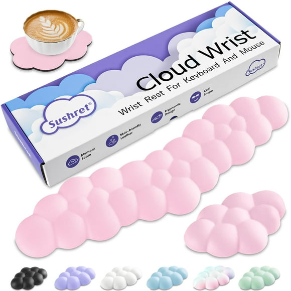 Set de reposamuñecas, teclado y reposamanos Sushret Cloud Pink