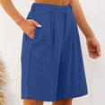 thumbnail image 5 of Fnooota Bermuda Shorts for Women, Knee Length Loose 2025 Summer Cotton Linen Shorts Blue Size S, 5 of 7